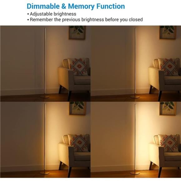 LED Corner Floor Lamp, 57.5" Minimalist Dimmable Slim Lighting, Standing Tall - Picture 3 of 6
